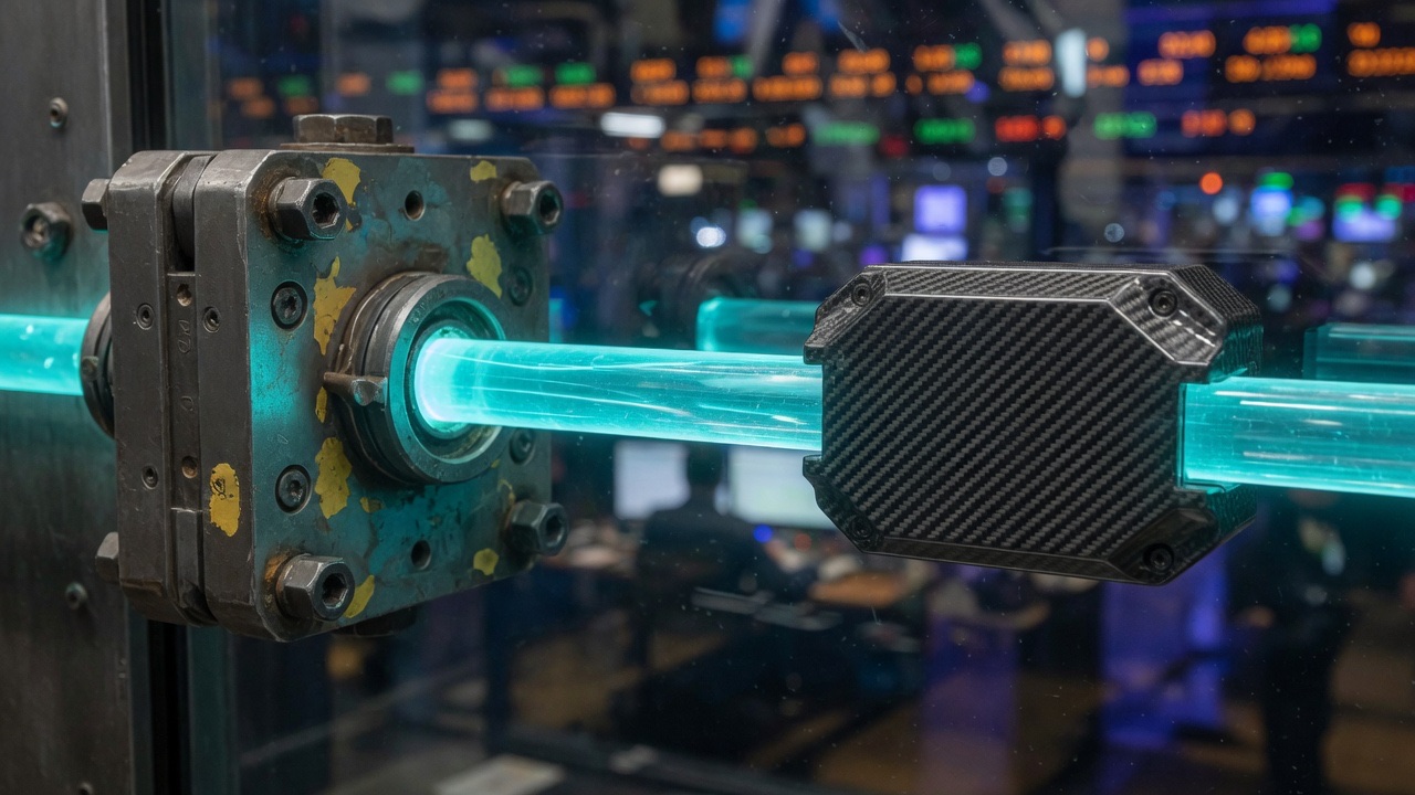 Two interlocking metallic mechanisms joined by a zero-copy conduit of light